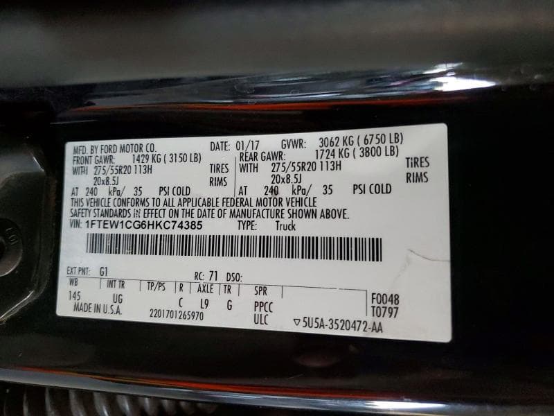 2017 FORD F150 SUPERCREW 12