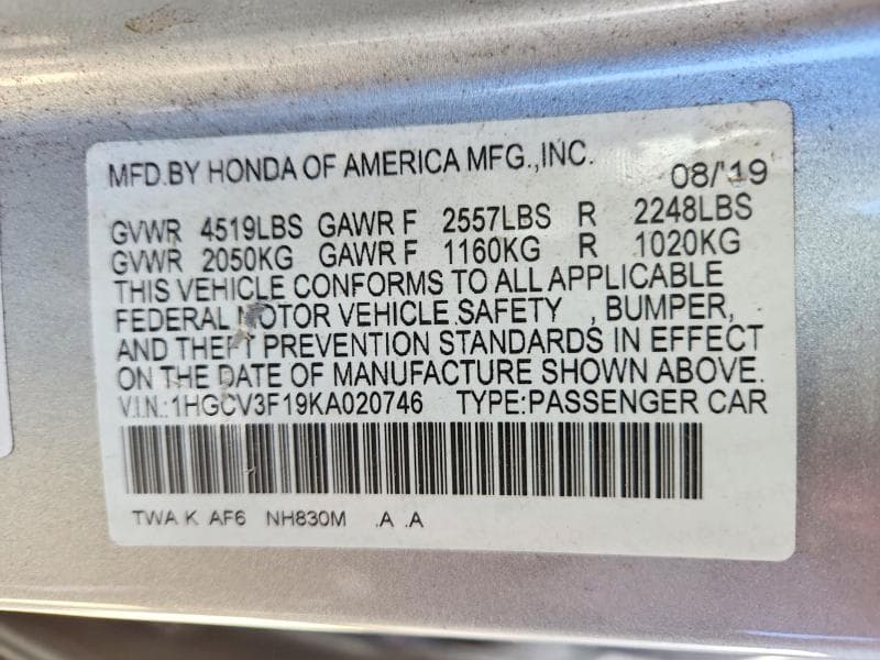 2019 HONDA ACCORD HYBRID 12