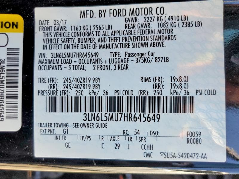 2017 LINCOLN MKZ HYBRID RESERVE 12