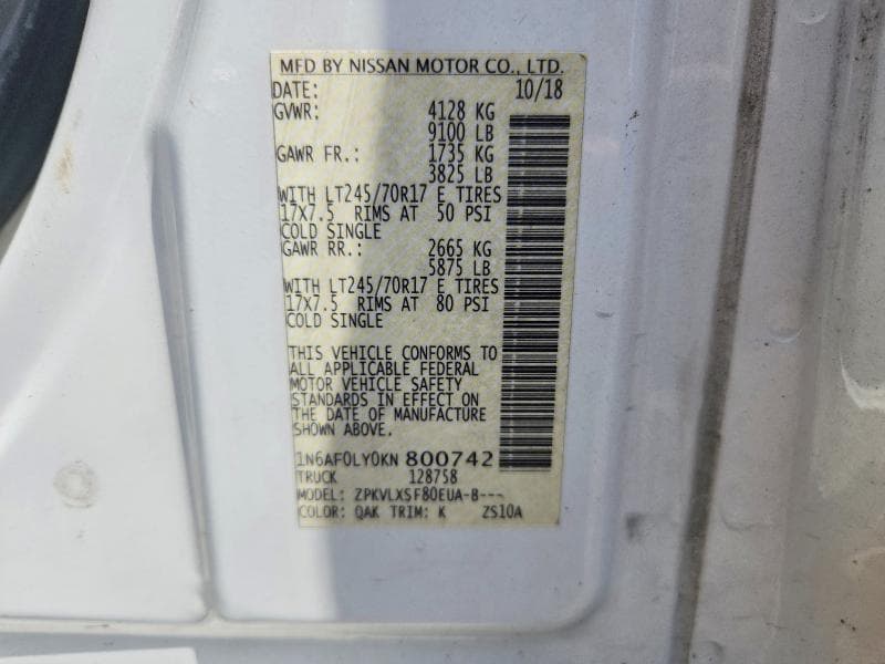 2019 NISSAN NV 2500 HD SV 13