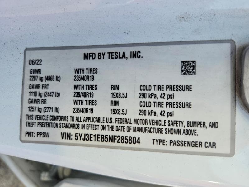 2022 TESLA MODEL 3 12