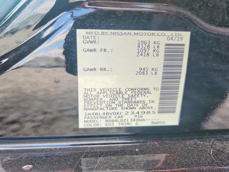 2019 NISSAN ALTIMA S 12