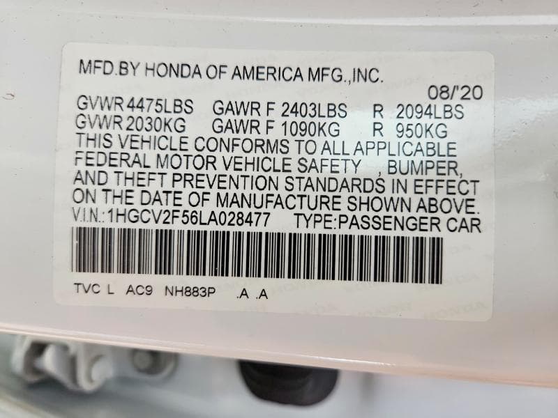 2020 HONDA ACCORD EXL 12