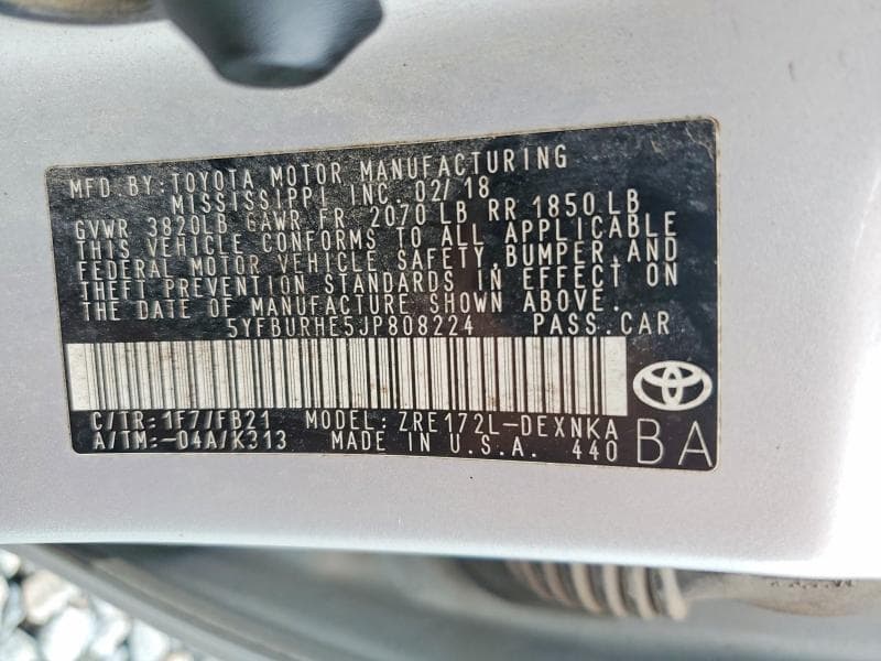 2018 TOYOTA COROLLA LE 13