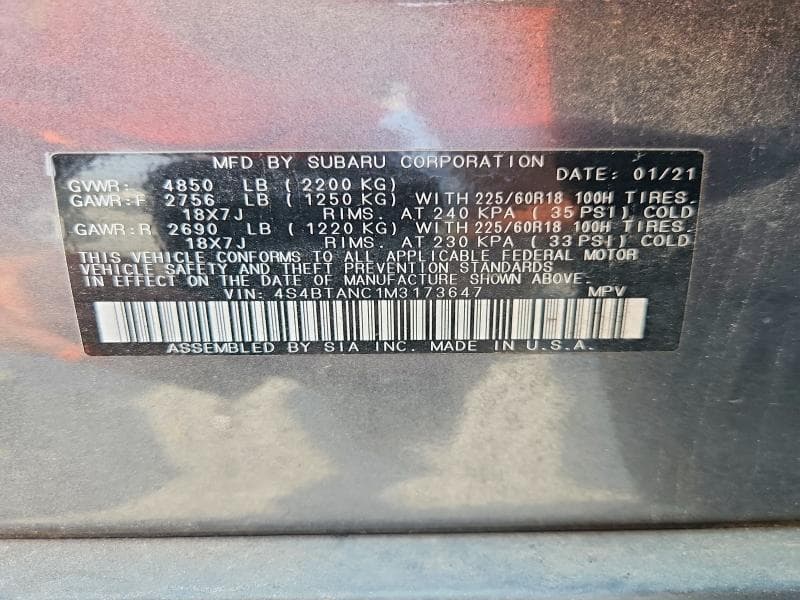 2021 SUBARU OUTBACK LIMITED 14