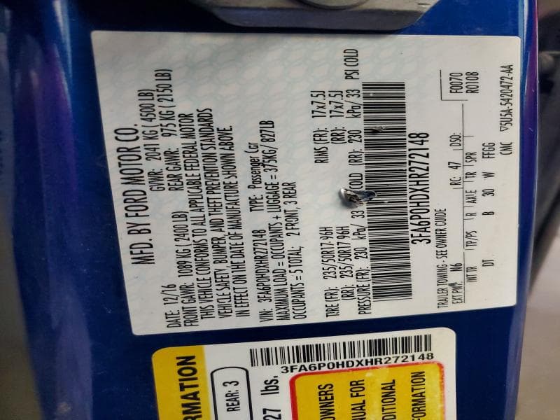 2017 FORD FUSION SE 12