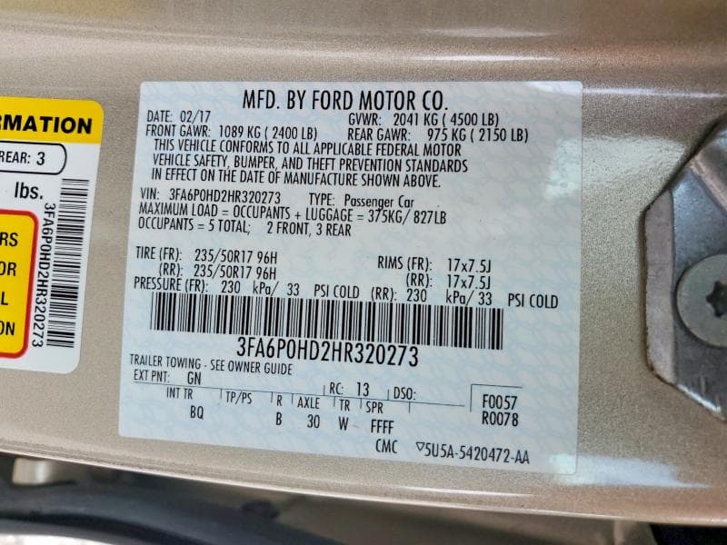 2017 FORD FUSION SE 12