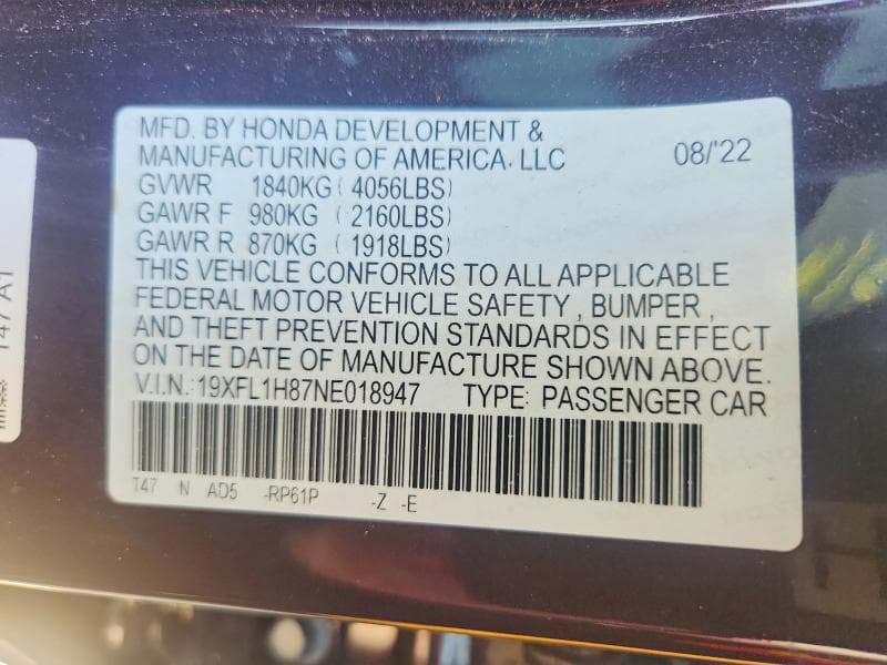2022 HONDA CIVIC SPORT TOURING 13