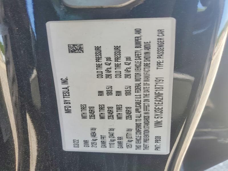 2022 TESLA MODEL 3 12