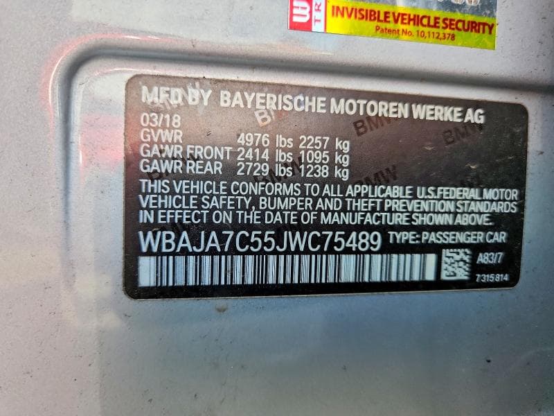 2018 BMW 530 XI XI 12