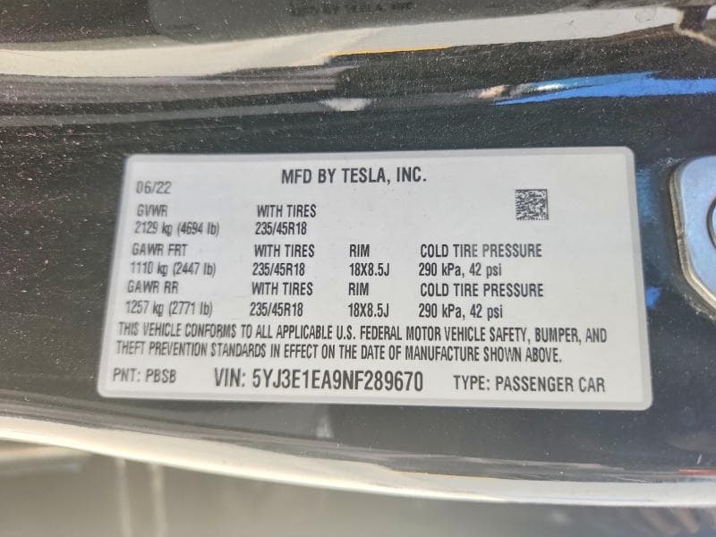2022 TESLA MODEL 3 12