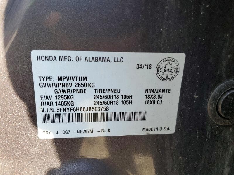 2018 HONDA PILOT EXL 14