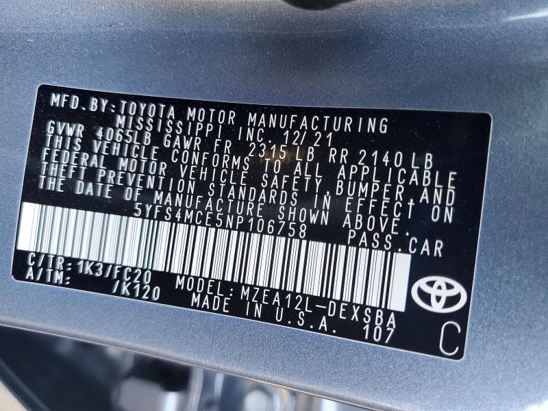 2022 TOYOTA COROLLA SE 12