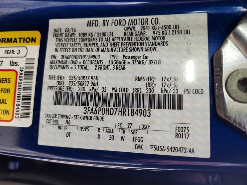 2017 FORD FUSION SE 12