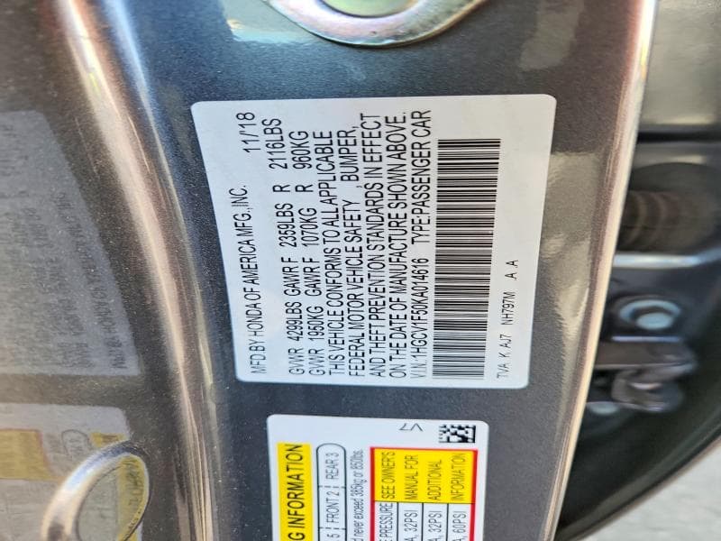 2019 HONDA ACCORD EXL 13