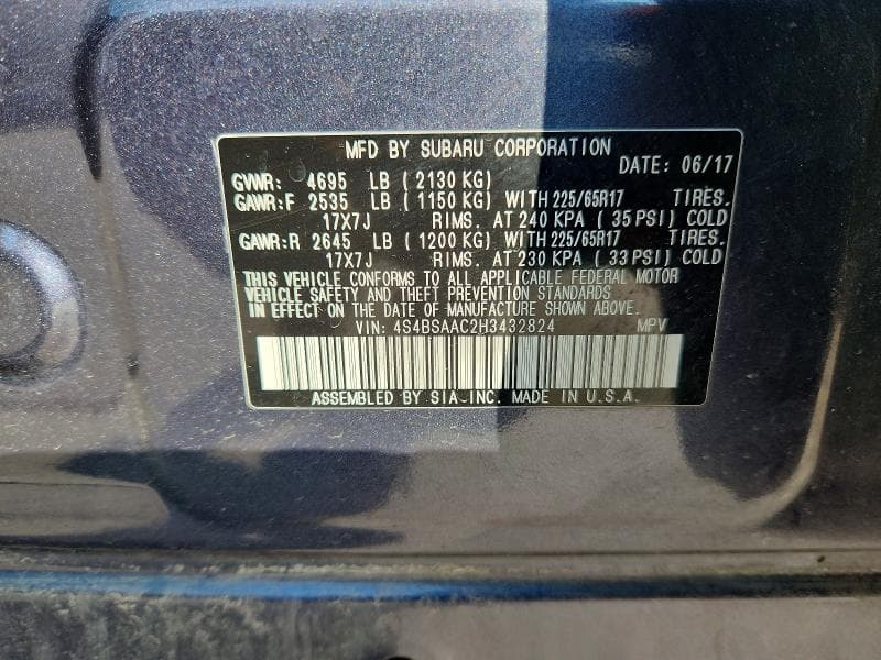2017 SUBARU OUTBACK 2.5I 14