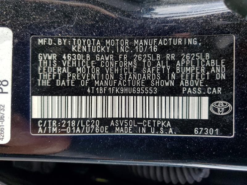 2017 TOYOTA CAMRY XSE 13