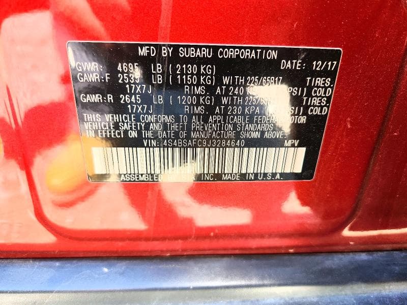 2018 SUBARU OUTBACK 2.5I PREMIUM 14