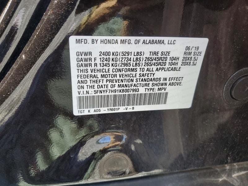 2019 HONDA PASSPORT TOURING 12