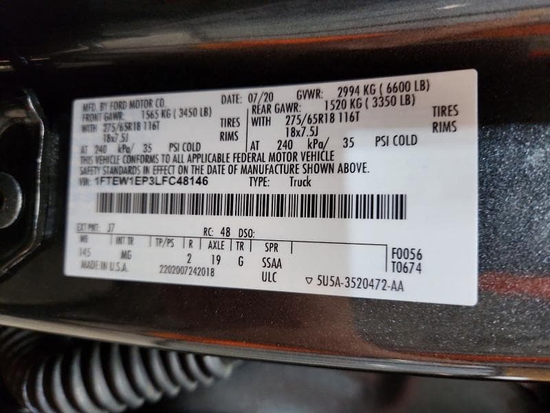 2020 FORD F150 SUPERCREW 12