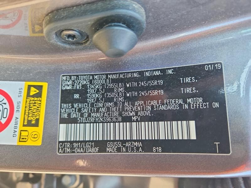2019 TOYOTA HIGHLANDER SE 12