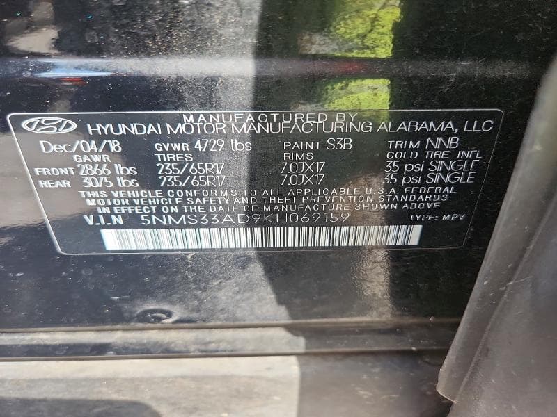2019 HYUNDAI SANTA FE SEL 2.4L 13