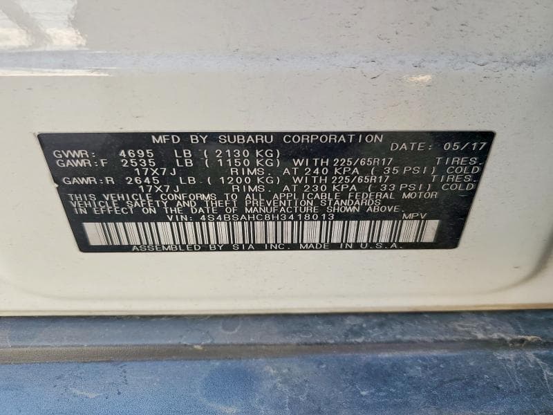 2017 SUBARU OUTBACK 2.5I PREMIUM 13