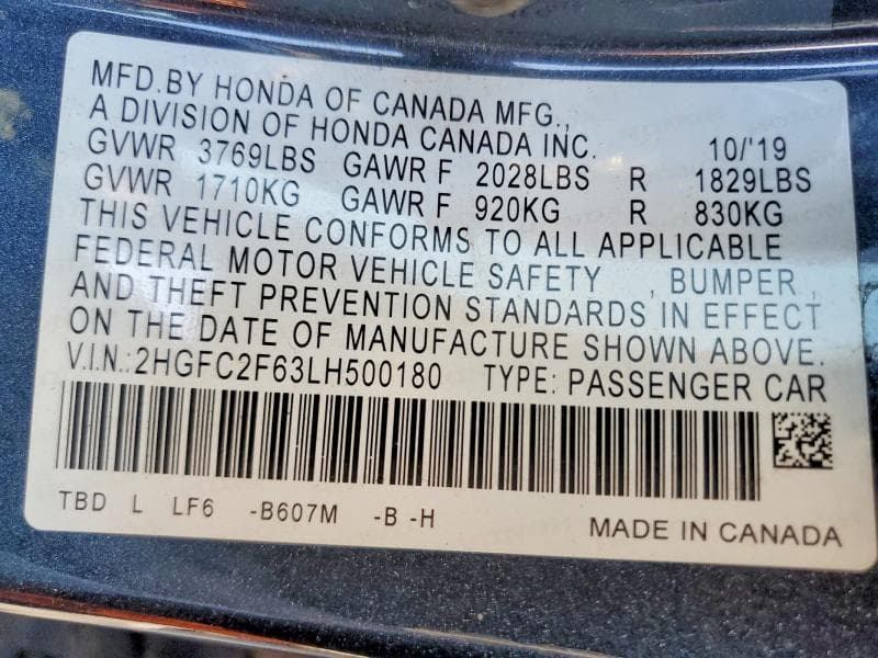 2020 HONDA CIVIC LX 12