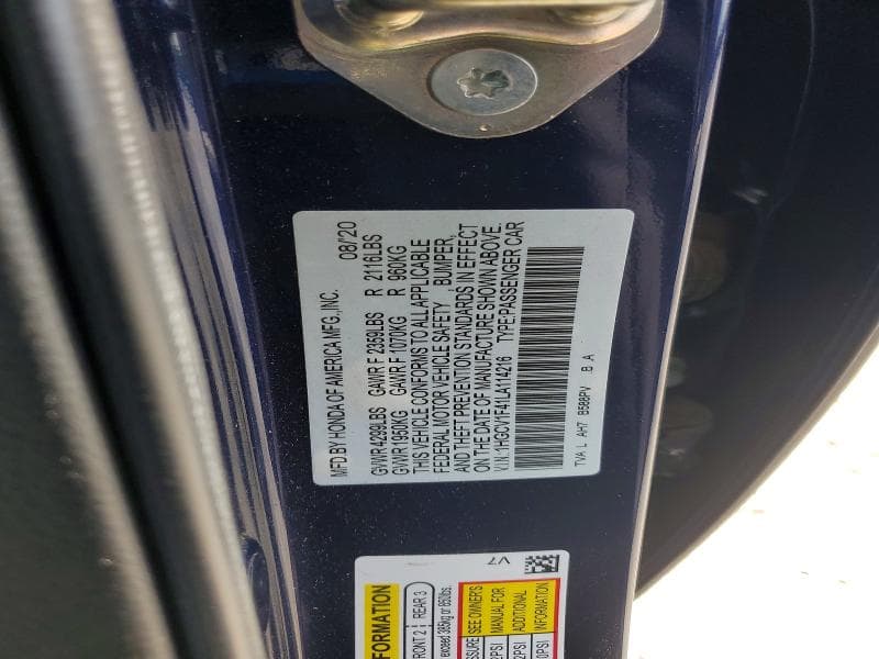 2020 HONDA ACCORD EX 12