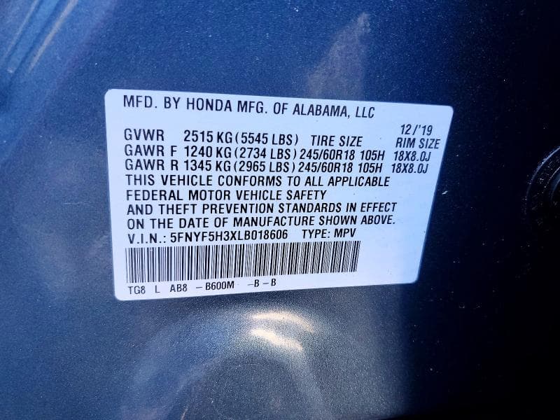 2020 HONDA PILOT EX 13