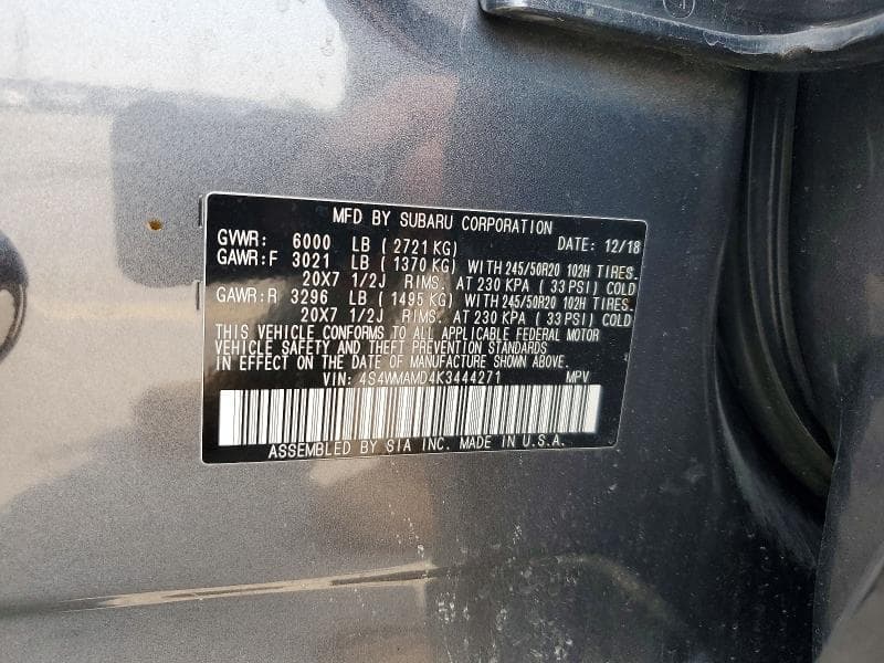 2019 SUBARU ASCENT LIMITED 13