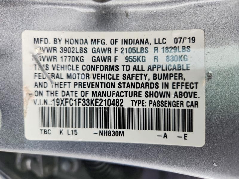 2019 HONDA CIVIC EX 12