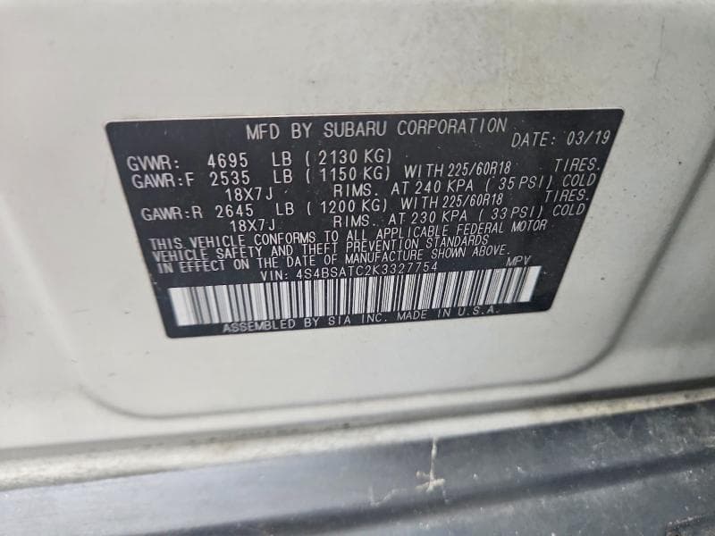 2019 SUBARU OUTBACK TOURING 13