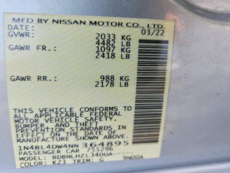 2022 NISSAN ALTIMA SV 12