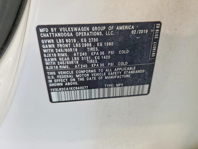 2019 VOLKSWAGEN ATLAS SE 13