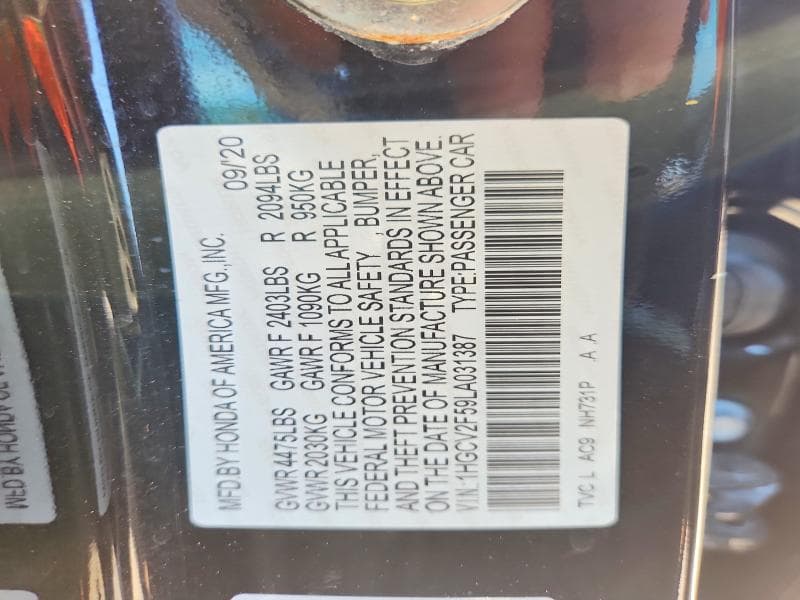 2020 HONDA ACCORD EXL 12