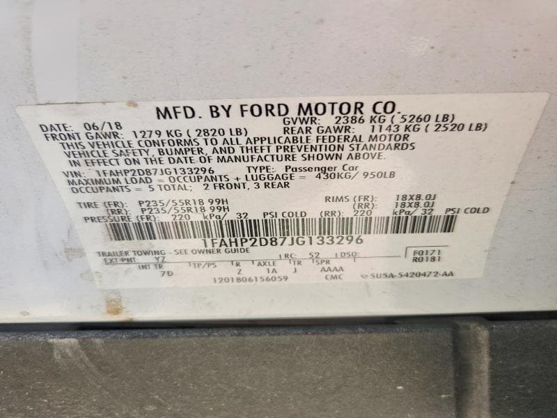 2018 FORD TAURUS SE 12