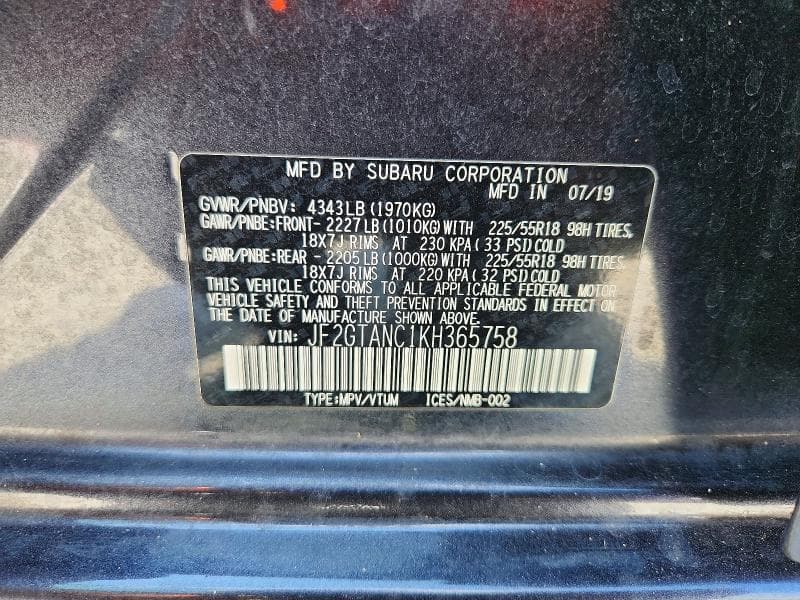 2019 SUBARU CROSSTREK LIMITED 13