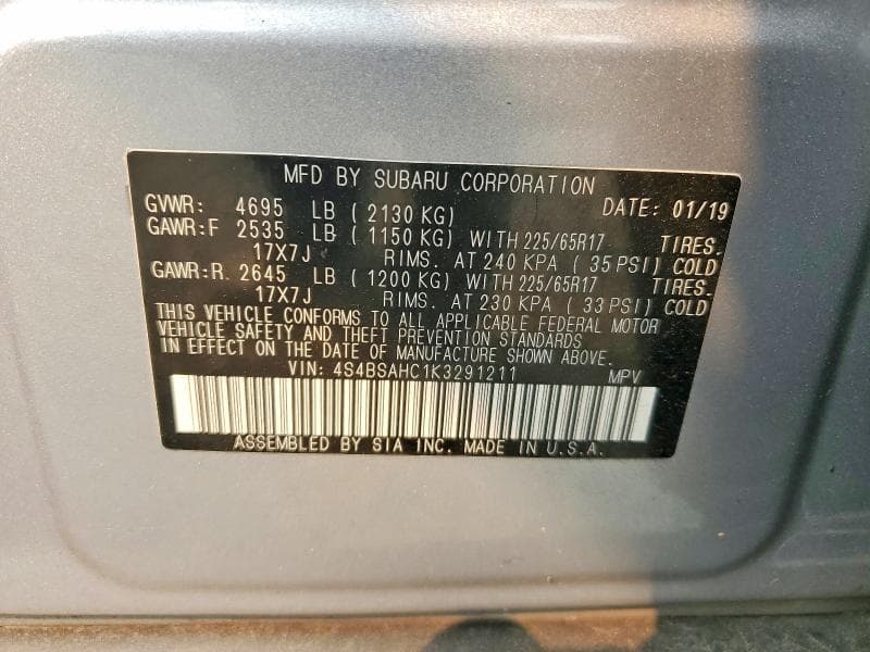 2019 SUBARU OUTBACK 2.5I PREMIUM 14