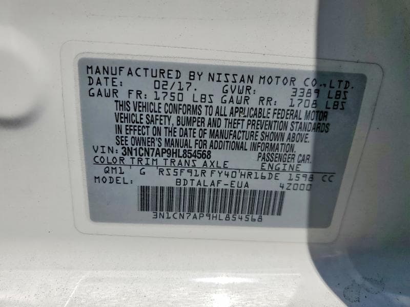 2017 NISSAN VERSA 1.6 S 12