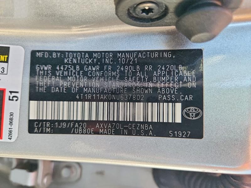 2022 TOYOTA CAMRY LE 12
