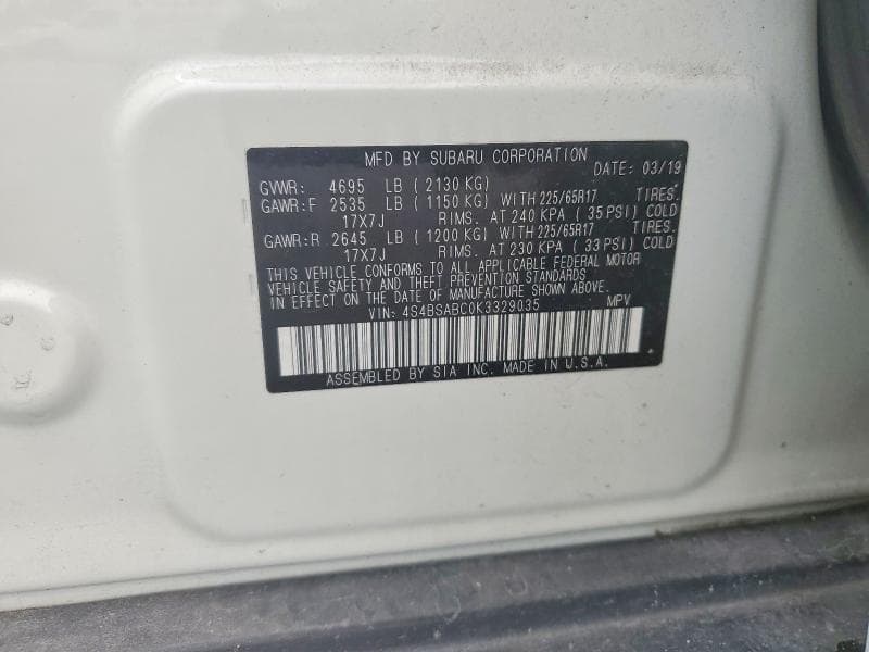2019 SUBARU OUTBACK 2.5I 13
