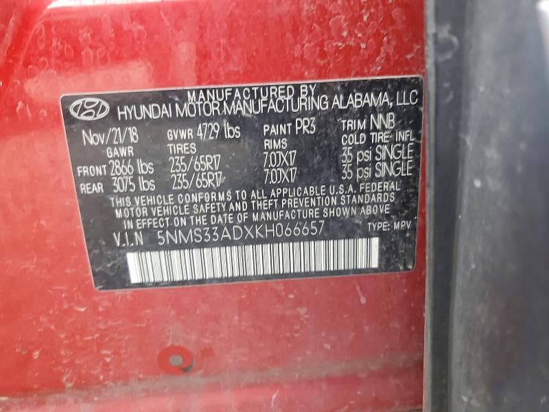 2019 HYUNDAI SANTA FE SEL 2.4L 13