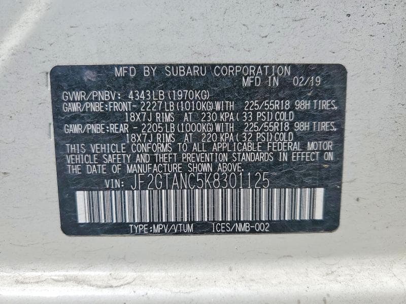 2019 SUBARU CROSSTREK LIMITED 12
