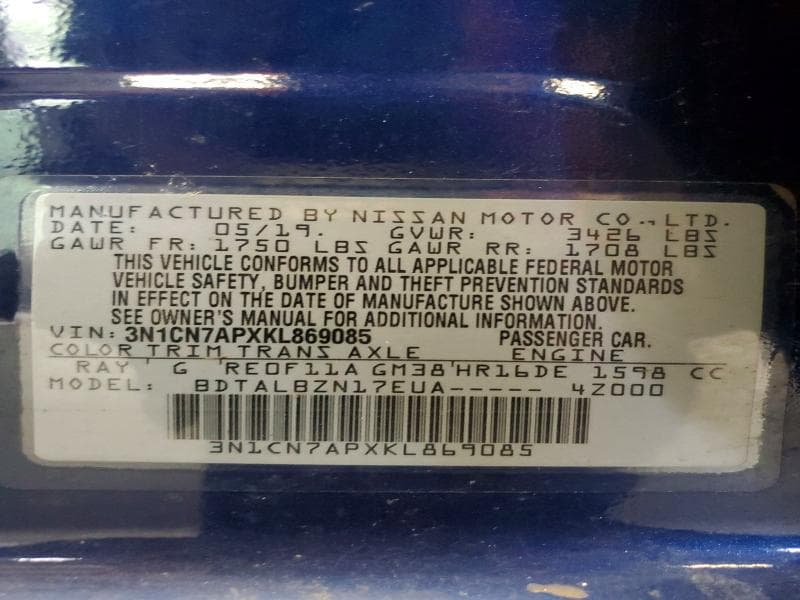 2019 NISSAN VERSA SV 12