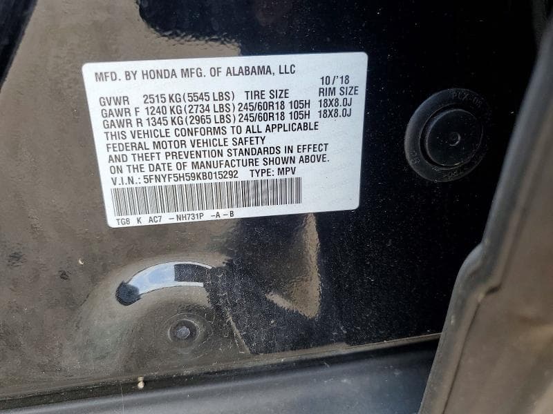 2019 HONDA PILOT EXL 13