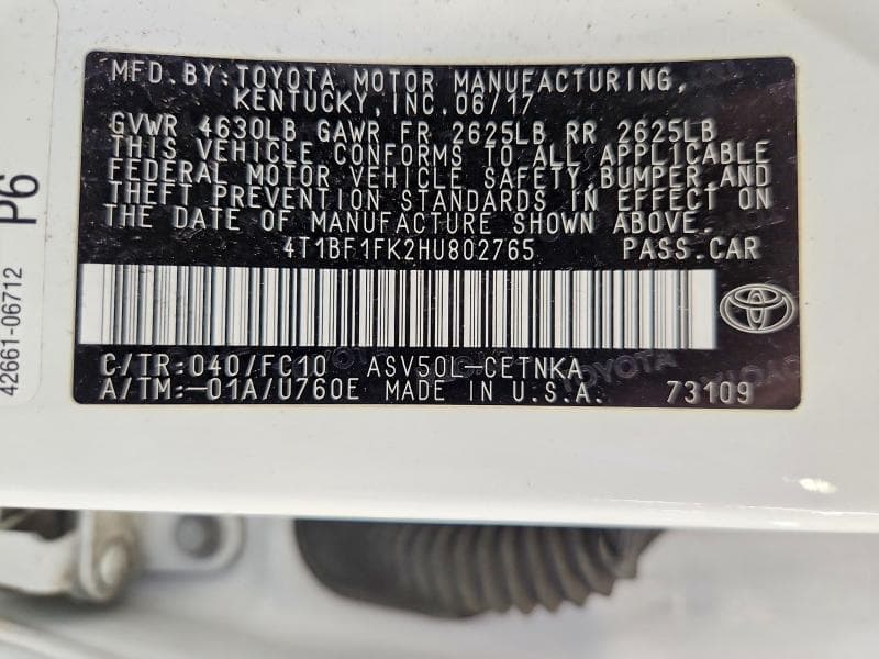 2017 TOYOTA CAMRY LE 12