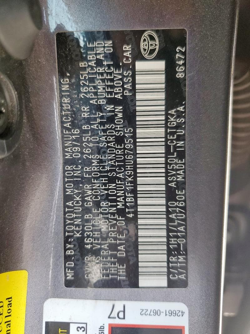 2017 TOYOTA CAMRY LE LE 12