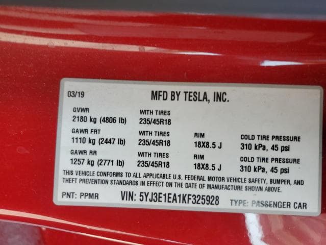 2019 TESLA MODEL 3 12