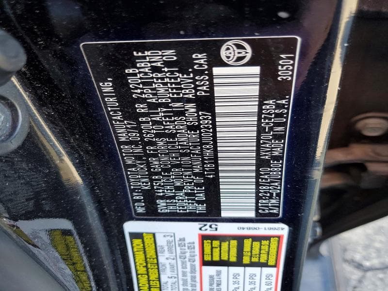 2018 TOYOTA CAMRY L 12